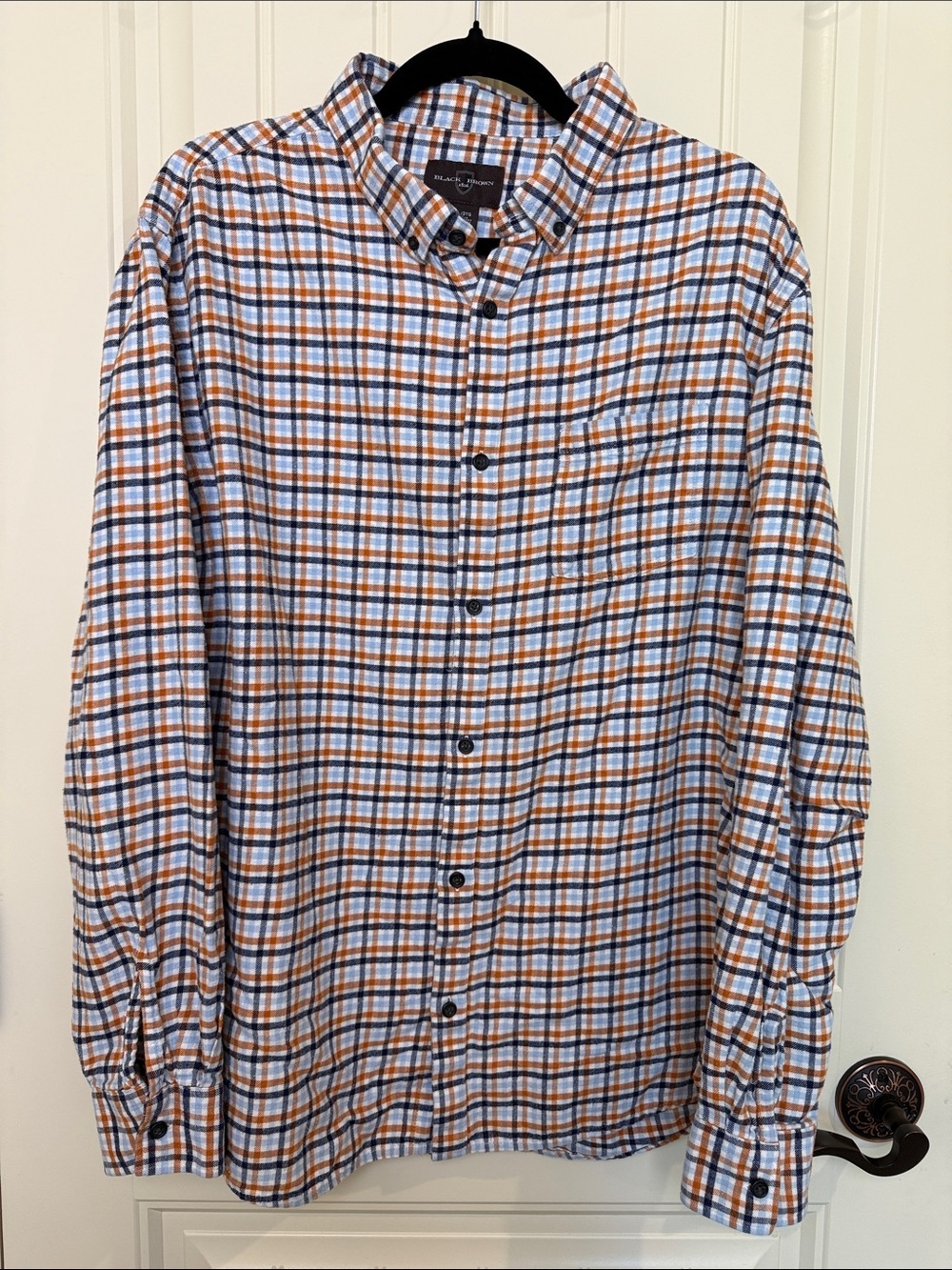 Black Brown 1826 Plaid Button Down Shirt Men's 3XL Orange Blue White 100% Cotton